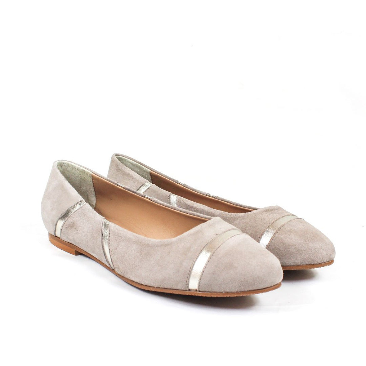 BURBA Leather Suede Taupe Grey & Metal Silver